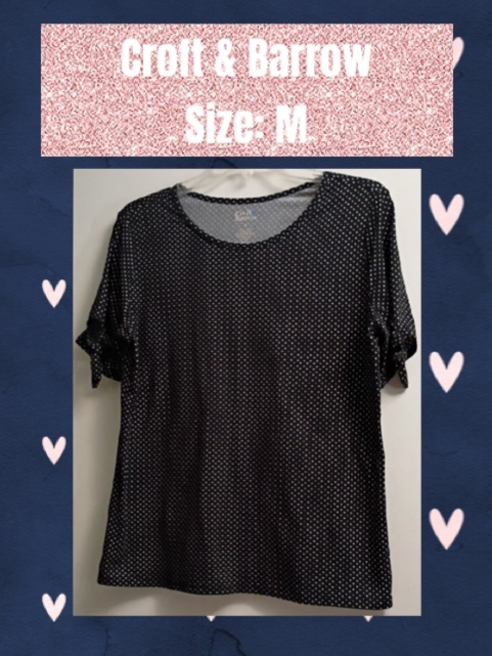 croft & barrow Black Polka Dot Short Sleeve Top